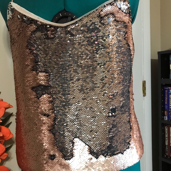 ZARA rose gold flip sequin cami NWOT - Picture 3 of 8